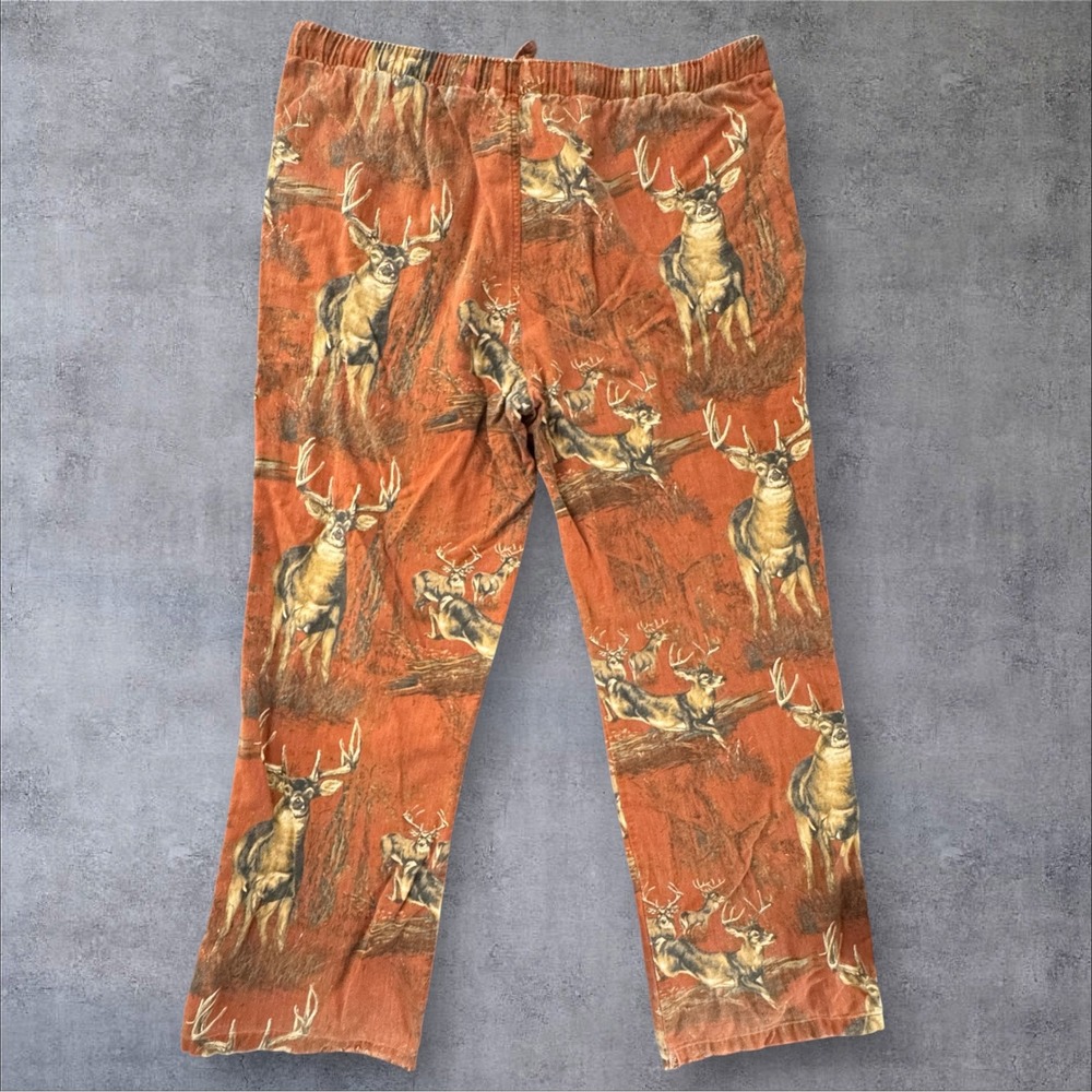 North River Deer Print Pajama Pants Medium Orange Buck Hunting